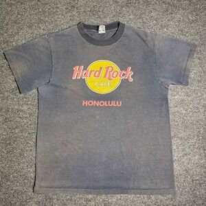 Vintage Hard Rock Cafe T-Shirt Mens L Black Honolulu Single Stitch Faded Logo